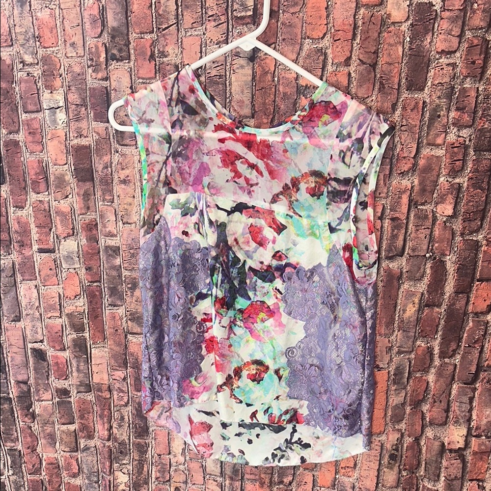 Atelier Nicole Miller Silk Floral Lace Women Blouse Medium